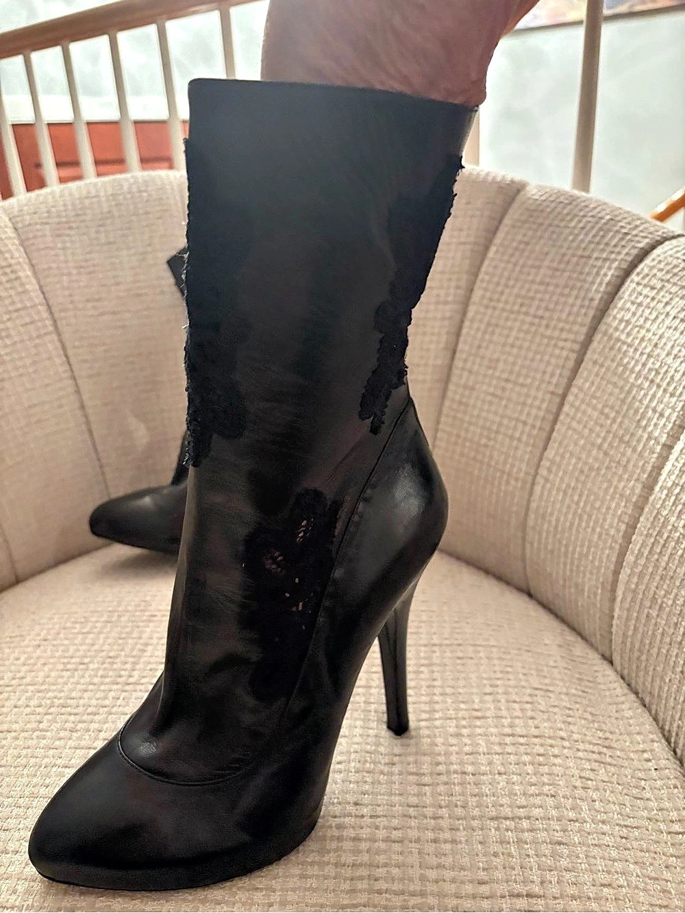 Dolce & Gabbana Lace Detail Heeled Boots in Black EU 37